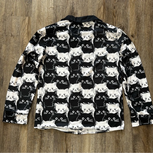 Black and White Cat Print Pajama Set Top Small Bottoms XS - Picture 4 of 8
